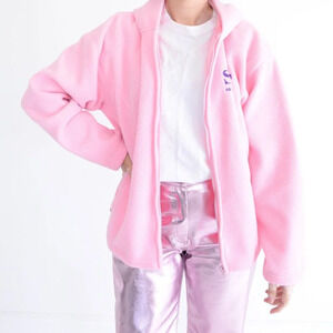 Vintage Bay Wear Pink San Francisco  Embroidered Fleece Hoodie Zip Up Sweater XL